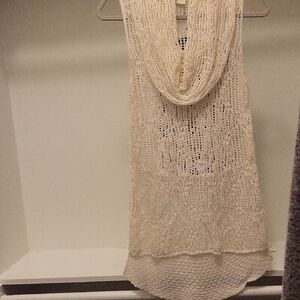 Crocheted, sleeveless cream top, or beach cover, you choose!